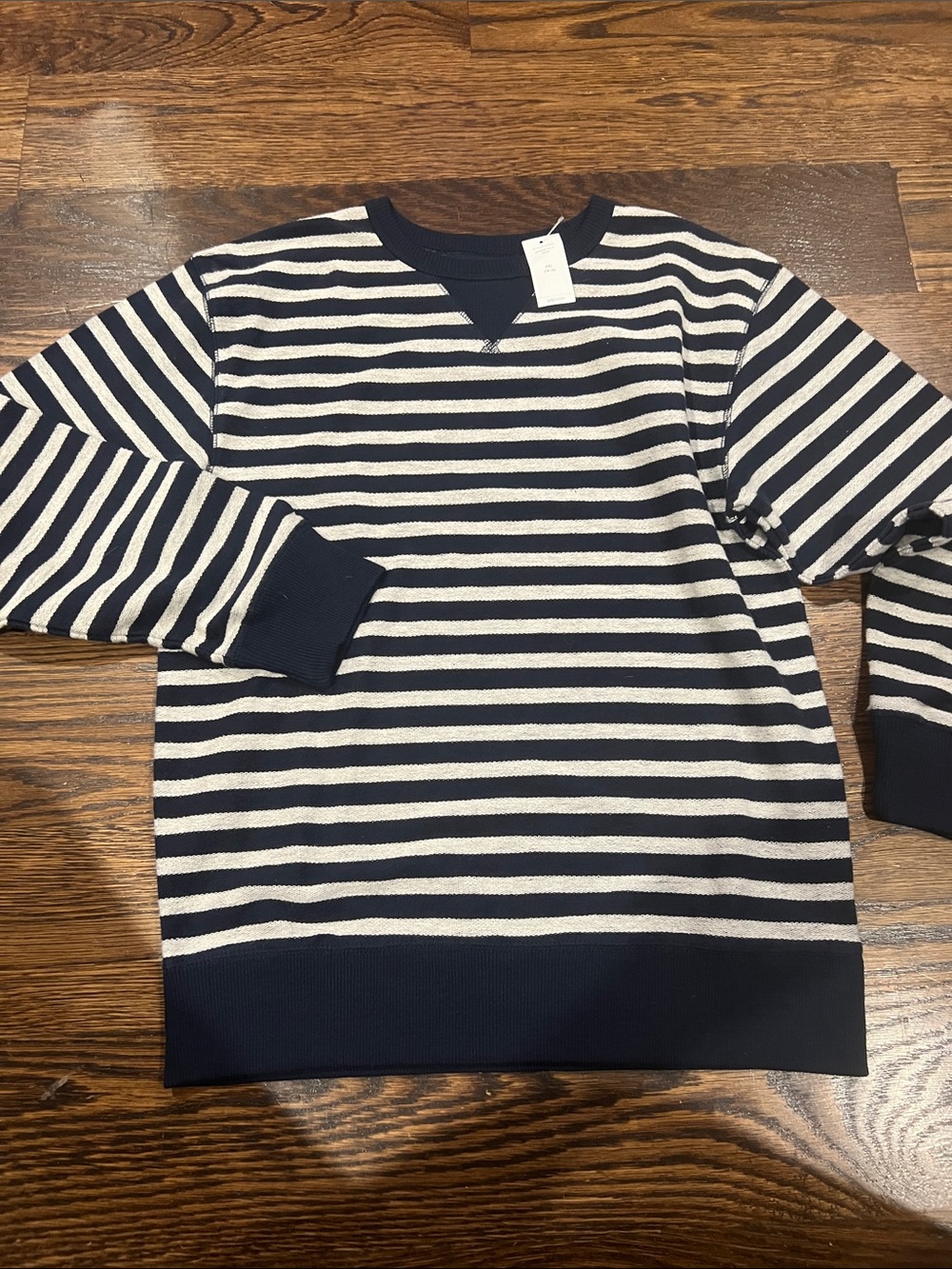 GAP kids Navy and White Striped Crewneck Sweater